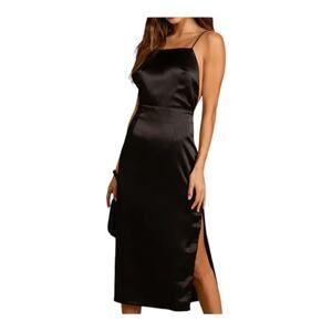 LULU’S Women’s Small Adoring Attitude Black Satin Column Midi Dress
